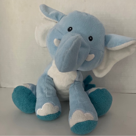 BABIES TOY R US 2013 BABY Light BLUE ELEPHANT STUFFED ANIMAL PLUSH Rattle 14” L - Picture 1 of 9